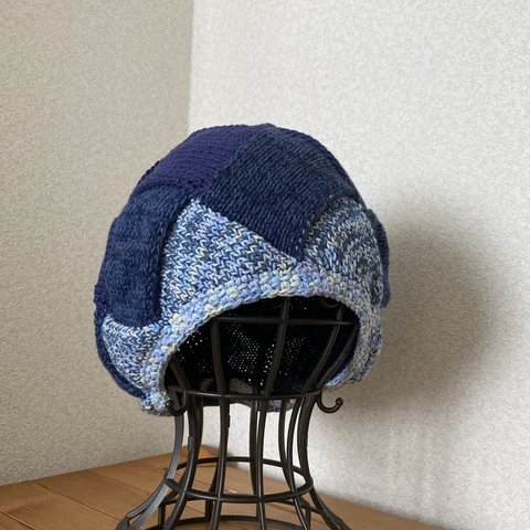 手編み　ぽってり可愛い　カラフルコットン帽子　ケア帽子　