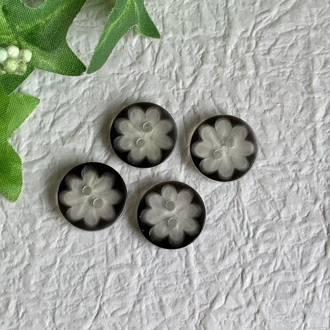 【SALE】ブラック【15mm】ヴィンテージ   ツートーンフラワーボタン　4個セット