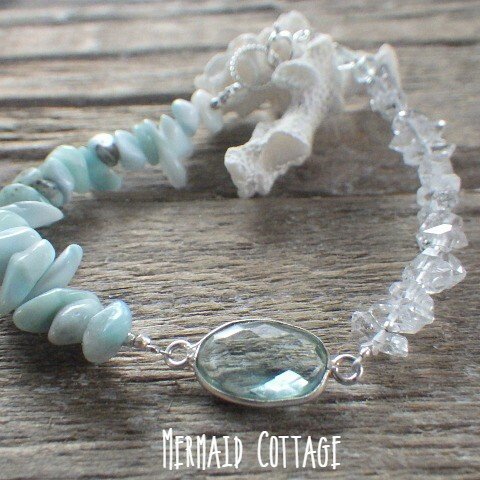  *sv925*Larimar&Herkimer Beach Bracelet