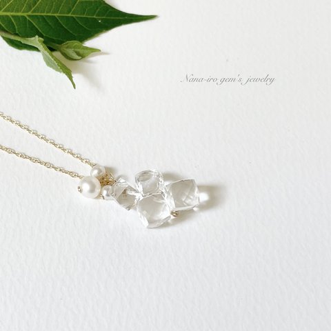 14kgf crystal× pearl necklace