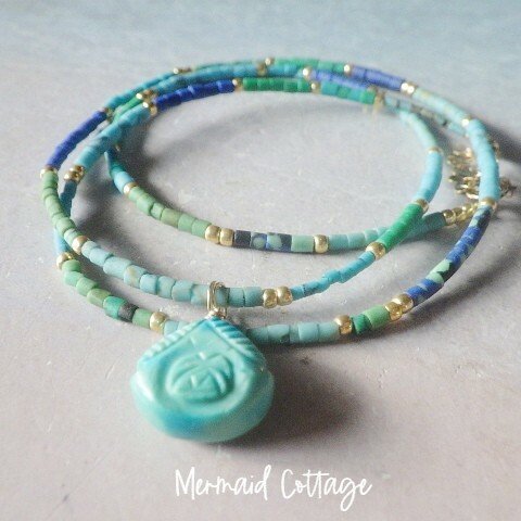 *14kgf*Soleil Blue Carved turquoise necklace ☆ターコイズ☆3WAY！
