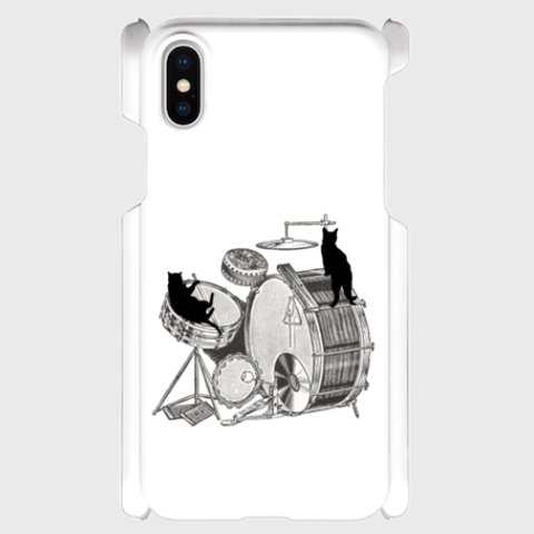 (iPhone用)ドラムと黒猫のスマホケース