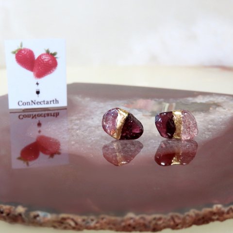 Strawberry Jam＊Garnet × Pink Epidotet＊金継ぎ／pierce／M～S size