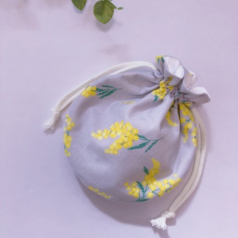 〈SALE〉ミモザのふんわりまるい巾着ポーチ🌼シルバーグレー