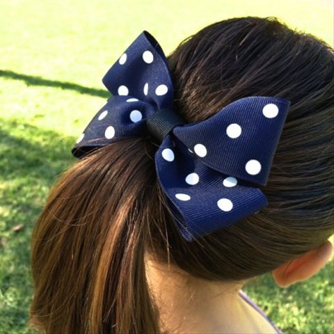 水玉ヘアリボン (Polka Dots/Navy-L) 