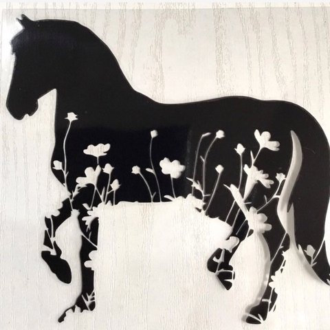 乗馬 horse＆flower ステッカー 黒