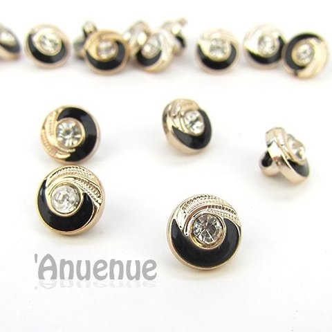 ミニシャンクボタン　11mm【Retro rhinestone / Black】10個