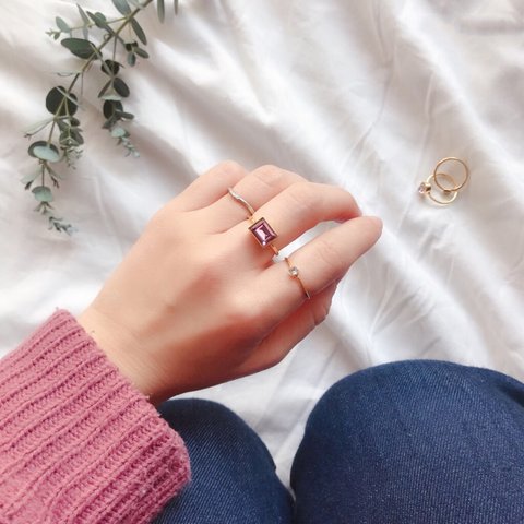 2set bijou ring (ライトアメジスト×クリスタル)