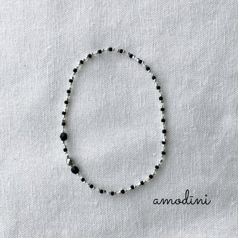 大人シンプル❤︎black anklet❤︎ ファイヤポリッシュビーズ＆カットビーズ