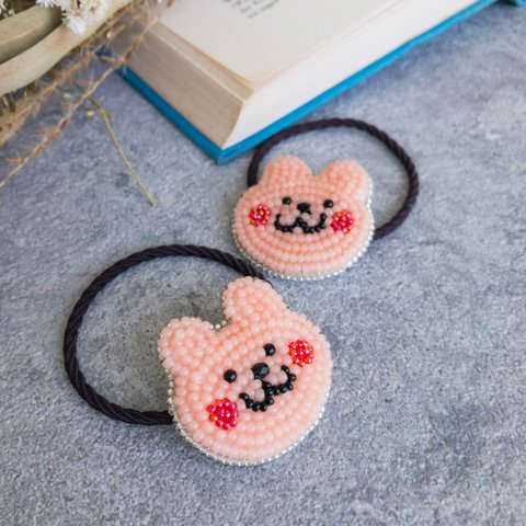 【KID’S】うさぎのビーズ刺繍ヘアゴム