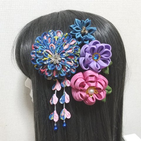 髪飾り 髪飾り青 髪飾り紫 髪飾りピンク 成人式 卒業式 七五三 浴衣 ヘアアクセサリー 盆踊り髪飾り 夏祭り髪飾り 