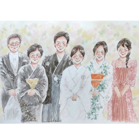 ウェディング 似顔絵 A4 結婚式 イラスト 子育て感謝状  水彩 ウェルカムボード 記念日 両親贈呈品