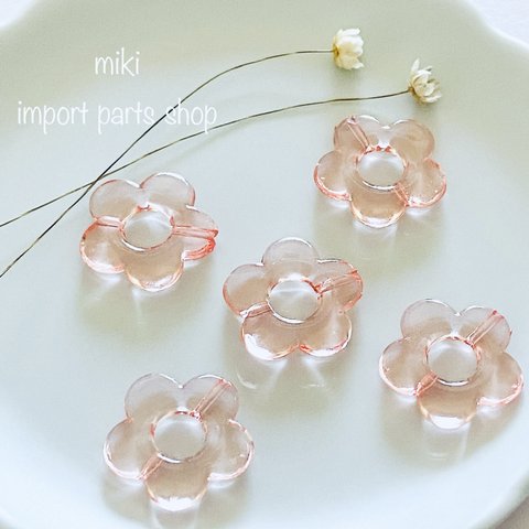 【8pcs】フラワー　花　サーモンピンク　フープ　アクリル　パーツ