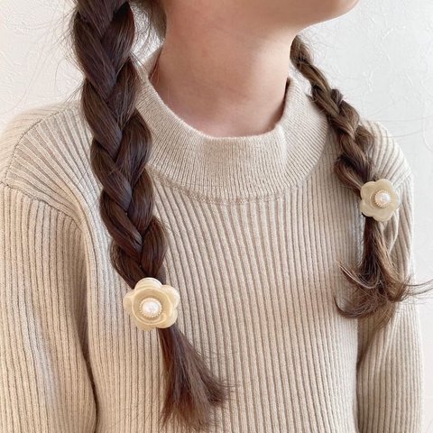 " flower hair tie "  13色　セットがお得　ゴム交換可能　お花のヘアゴム　フラワーゴム 韓国　キッズ　キッズヘアゴム　ヘアアクセサリー　ベビーヘアゴム　パール付きお花のヘアゴム　