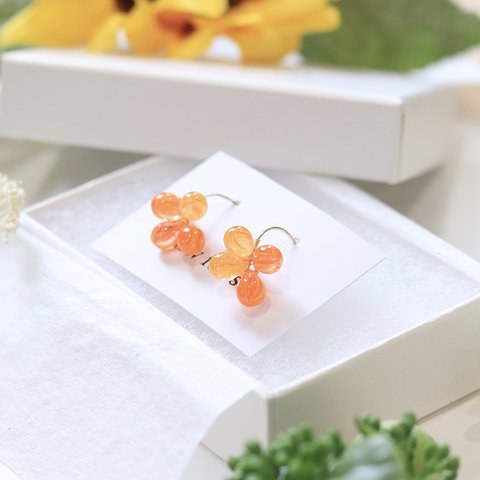 ひまわり色のピアス (Orange marble)  --Blooming Sunflower--