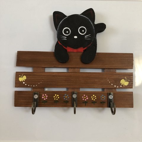 黒ネコのマグネット式キーフック　