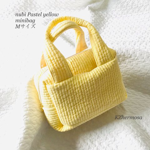 Mサイズ　nubi  Pastel yellow minibag　持ち手太めver. ヌビバッグ　ミニバッグ　おむつポーチ　マザーズバッグ　受注制作