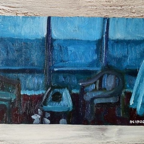 絵画「海辺のホテル」サムホール・油彩画・原画・裏紐付き