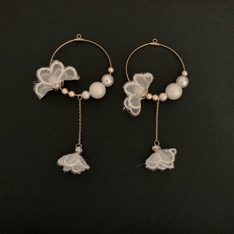 パール×レース◆フープピアス(イヤリング)