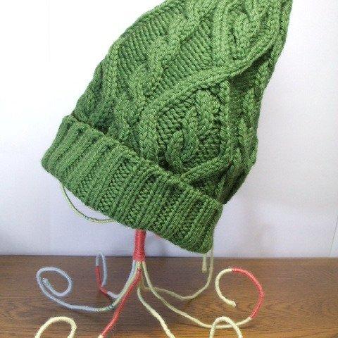 縄編みいっぱいのニット帽 ♯1千歳緑