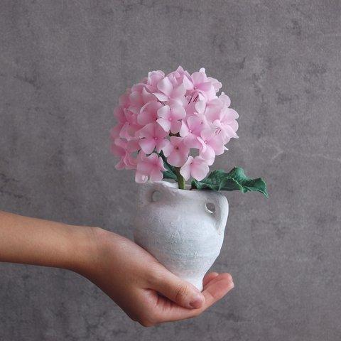 ◆粘土のお花◆　紫陽花・・・ライトピンク　高さ約18センチ　A652