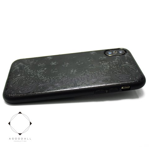 iphoneXケース/iphoneXsケース 特殊エンボス加工 軽量レザーケースiphoneXカバー（ペイズリー×ブラック）paisley iphone10　iphoneケース　アイフォンケース