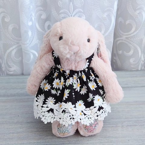 ◆ブラックマーガレットとリボンレースのキャミスモック*ぬいぐるみの服jellycat*plush toy clothesジェリーキャット