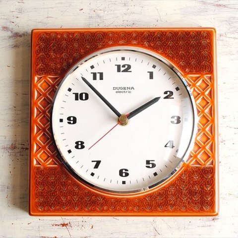 訳あり ドイツ製 DUGENA 陶器の壁時計 新品クウォーツ交換済 電池式 壁掛け時計 セラミック キッチンクロック アンティーク