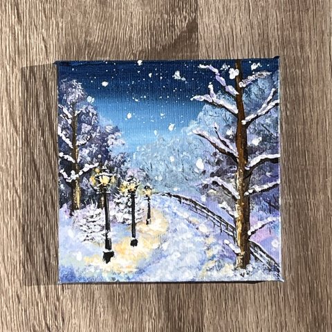 プチキャンバス絵画シリーズ♡アクリル画《原画》✴︎ 雪降る小道 ✴︎