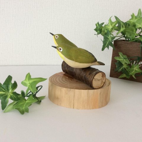 【SALE】野鳥の置物/木粉粘土メジロ3