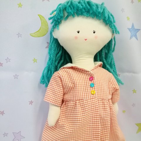 むぎちゃん オリジナル 着せ替え人形 ギンガムチェック セーラーカラーワンピース抱き人形 かわいい 手作り ハンドメイド 癒し ギフト プレゼント