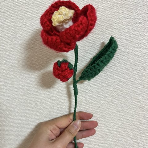 ハンドメイド あみぐるみ 枯れない花 椿 かぎ編み 一輪挿し 韓国 小物 インテリア