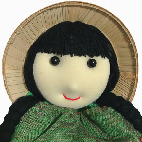 ベトナムの民族雑貨 すげ笠をかぶった女の子のお人形ポーチ スマホショルダー グリーン