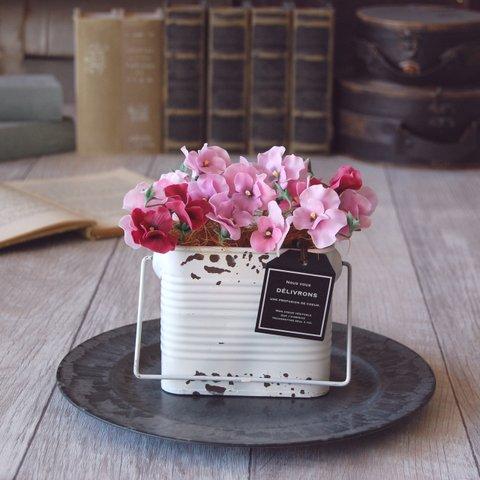 ◆粘土のお花◆　ビオラをアンティーク ブリキポットに飾って・・・ピンク＆レッド　B720
