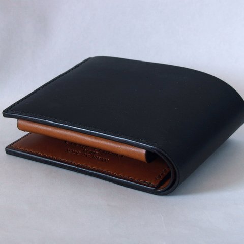 『受注製作』二つ折り財布　イタリアレザー　黒×茶色　