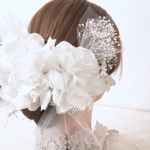 ＊ふんわりフラワー髪飾り＊結婚式 成人式 前撮り お色直し ウェディング ヘアアクセサリー＊ドレスや白無垢に♡