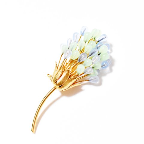  Vintage CORO 1960′s milky blue×green flowermotif brooch