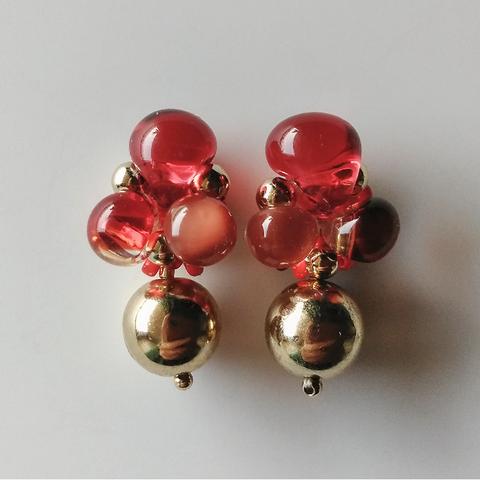 Drop glass beads + Gold ball＊【 Red / Red beige / Clear red 】+ Vivid Red / Brick