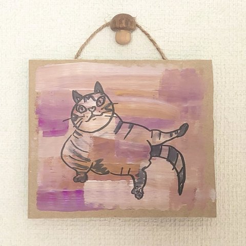 【送料無料】 ダンボール原画   「くつろぐ猫」