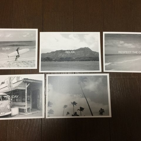 ハワイ☆Hawaiiハンドメイドポストカード５枚セット