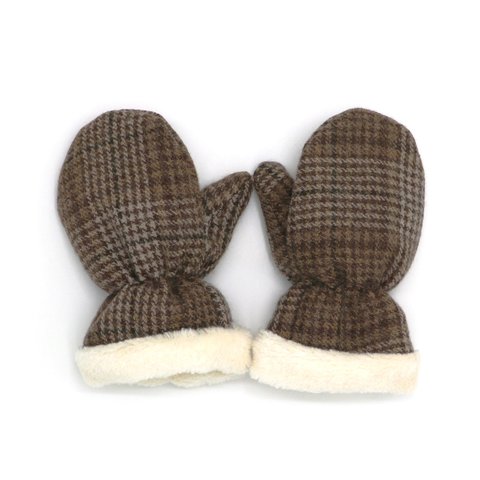 BABY/KIDS Organic Cotton Fur Check Mittens オーガニックコットン ファー 手袋 ミトン  チェック