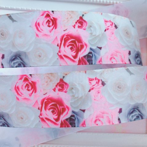 【8279】2m350円 38mm幅 グログランリボン バラ ローズ 薔薇 フラワー 花柄