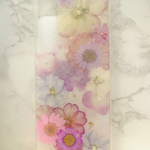 iPhoneケース､iPhoneカバー､押し花ケース､スマホケース､押しフルーツ､押し花､押し花カバー､スマホカバー､押しフルーツケース､押しフルーツカバー､Android 花 花柄リング付き、お花