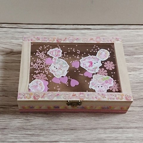 【名入れ】アクセサリーケース ギフトボックス ピンク ネコ 花 ハート 木箱
