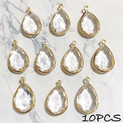 10個 ジュエリードロップチャーム 大 クリア×ゴールド ジュエルカット アクリル(22×14mm) 121KI391