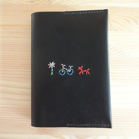 本革オイルヌメ*ほぼ日手帳カバーA6オリジナル、お散歩刺繍