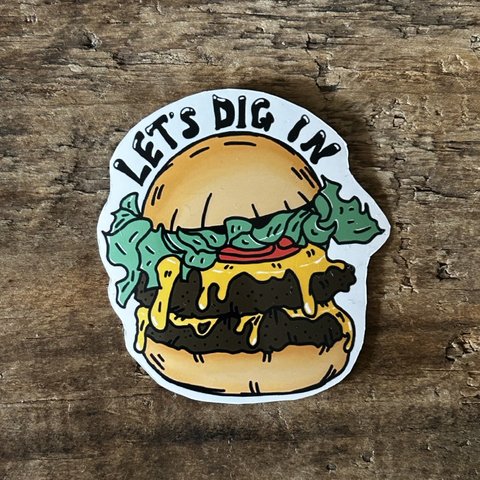 < Let’s dig in > hamburger 