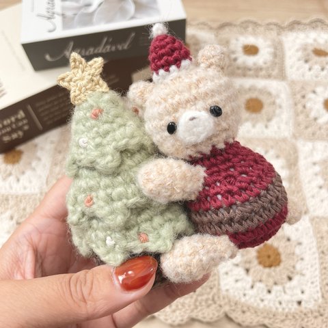 ˗ˏˋ  🧸🎄gyutto kuma rattle tree ver.  ˎˊ˗くまあみぐるみ　クリスマス　クリスマスツリーあみぐるみ　ラトル　出産祝い　プレゼント　うさぎ　ベビー　キッズ　ヘアピン　