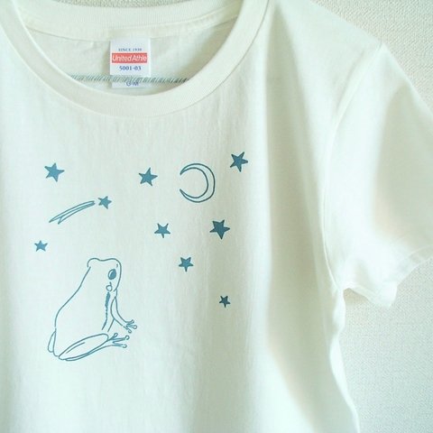 カエルさんTシャツ　星に願いを☆【オフホワイト】