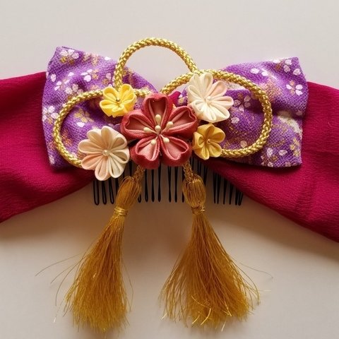 紫リボンと桜の髪飾り【レンタル】